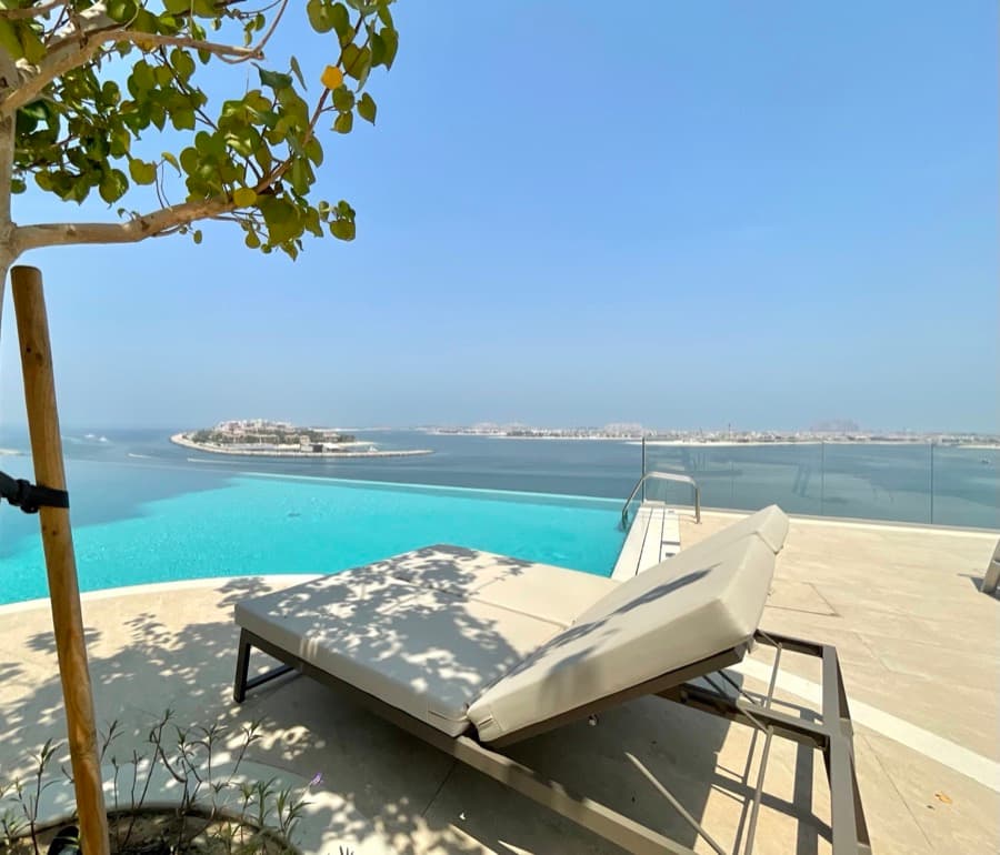 Infinity pool terrace overlooking Palm Jumeirah